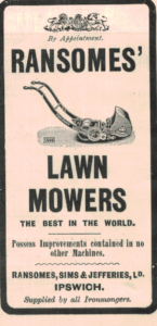 Ransomes Lawn Mowers Ad, Ipswich Makers with Royal Warrant