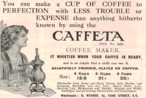 Caffeta Coffee Maker Ad, 1910 Plated & Copper Table Model