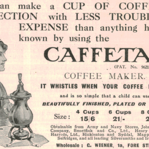 Caffeta Coffee Maker Ad, 1910 Plated & Copper Table Model