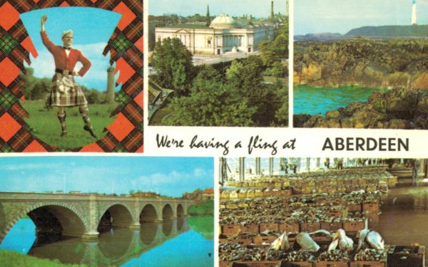 Vintage Aberdeen Postcard – We're Having a Fling – Tartan Border