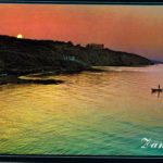 Vintage Zakynthos Postcard – Cape Sunset with Fisherman