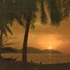 1988 Penang Malaysia Sunset Postcard – Palm Trees & Boats