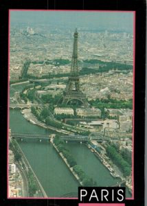 Vintage 1994 Paris Postcard – Eiffel Tower & Seine Aerial View