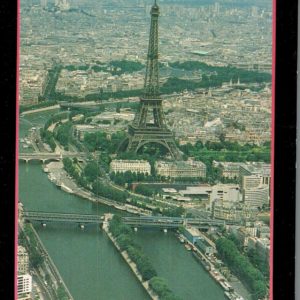 Vintage 1994 Paris Postcard – Eiffel Tower & Seine Aerial View