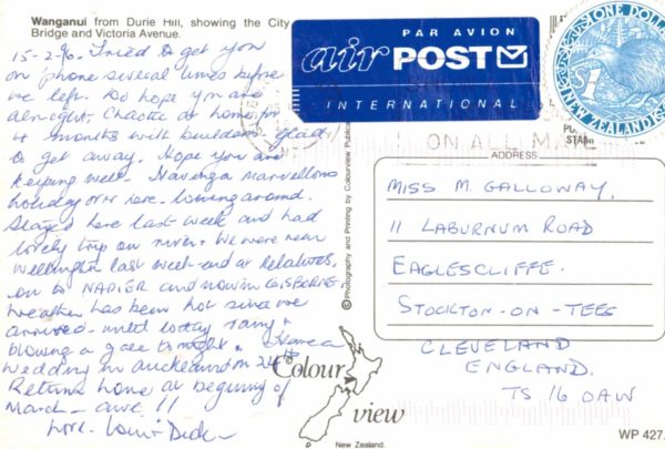 Wanganui NZ Aerial View Postcard 1996 Air Mail To England
