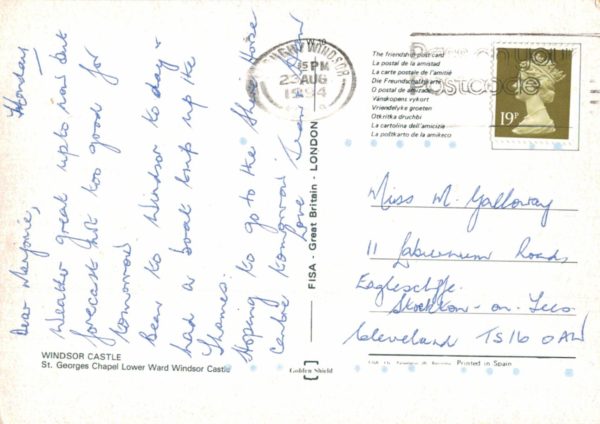 Windsor Castle St George’s Chapel Postcard, 1994