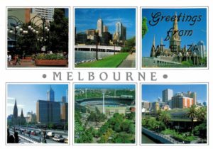 Melbourne Multi-View Postcard – Bourke Street, City Skyline & Landmarks