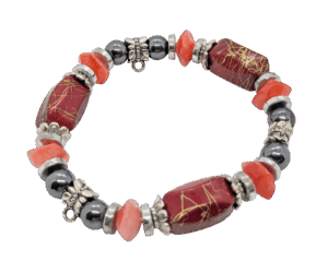 Vintage Red and Silver Bead Stretch Bracelet