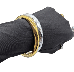Glossy Goldtone & Faceted Silvertone Bangles Pair 2⅞