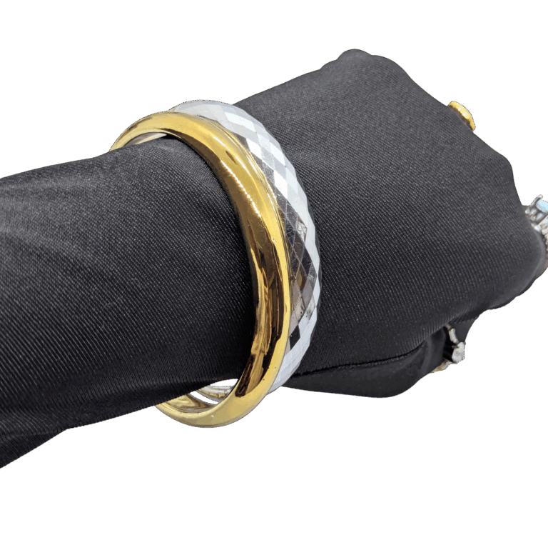 Glossy Goldtone & Faceted Silvertone Bangles Pair 2⅞