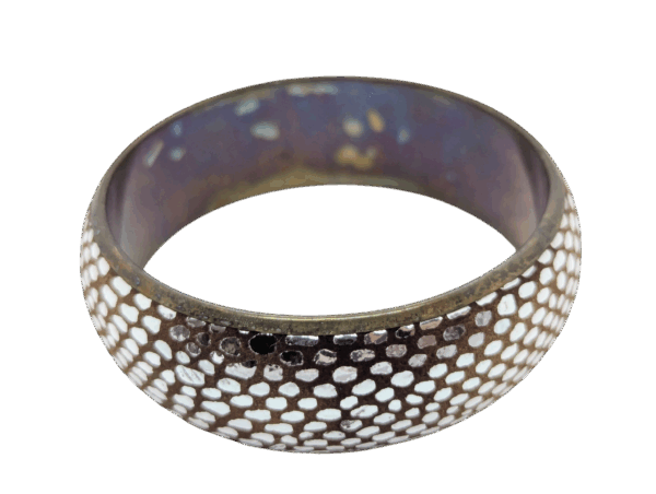 Vintage Cork & Foil Statement Bangle – Boho Metallic Chic Vintage Cork & Foil Statement Bangle – Boho Metallic Chic