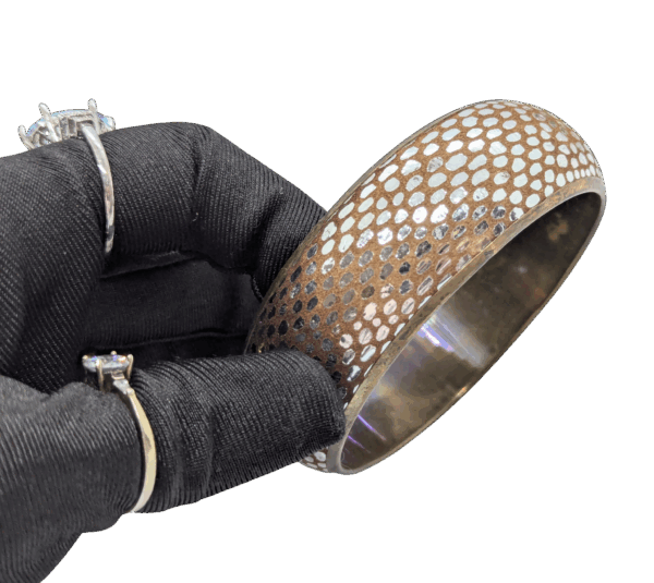 Vintage Cork & Foil Statement Bangle – Boho Metallic Chic Vintage Cork & Foil Statement Bangle – Boho Metallic Chic