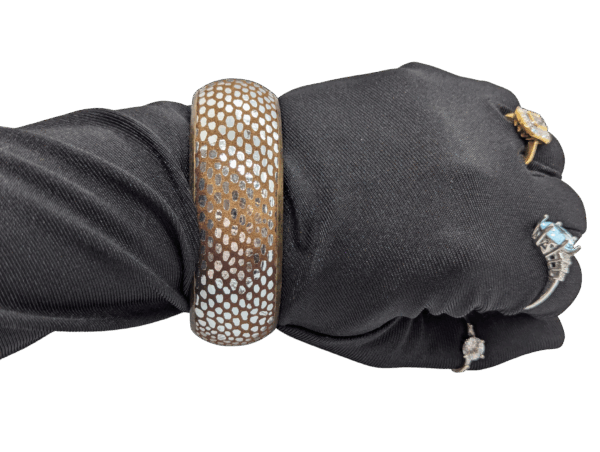 Vintage Cork & Foil Statement Bangle – Boho Metallic Chic Vintage Cork & Foil Statement Bangle – Boho Metallic Chic