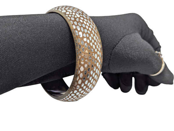 Vintage Cork & Foil Statement Bangle – Boho Metallic Chic Vintage Cork & Foil Statement Bangle – Boho Metallic Chic