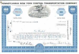 Pennsylvania New York Central Transportation Company Share Certificate 1968