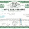 WTC Air Freight Share Certificate 1974 California Aviation Stock WTC Air Freight Share Certificate 1974 California Aviation Stock