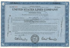 United States Lines Company Share Certificate 1945 Maritime Shipping Stock United States Lines Company Share Certificate 1945 Maritime Shipping Stock
