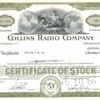 Collins Radio Company Share Certificate 1966 Iowa Telecommunications Stock Collins Radio Company Share Certificate 1966 Iowa Telecommunications Stock
