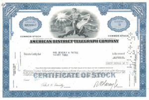 American District Telegraph Company Stock Certificate, 1971