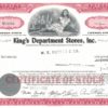 King’s Department Stores Inc. Stock Certificate, 1969 King’s Department Stores Inc. Stock Certificate, 1969