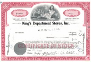 King’s Department Stores Inc. Stock Certificate, 1969