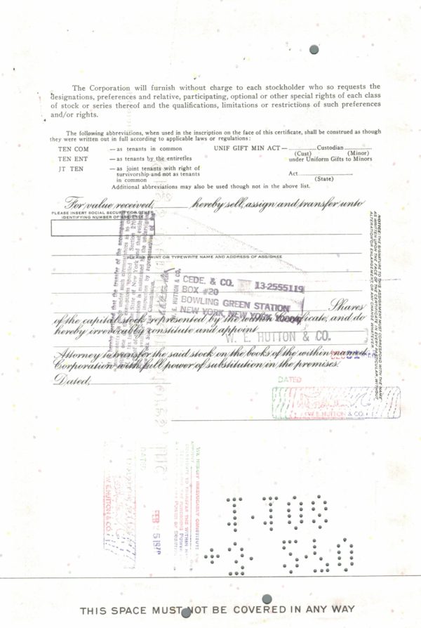 King’s Department Stores Inc. Stock Certificate, 1969 King’s Department Stores Inc. Stock Certificate, 1969