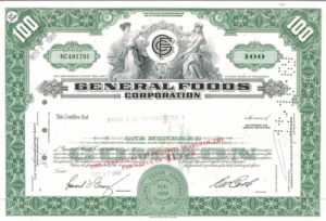 General Foods Corporation Share Certificate – 100 Shares, 1969