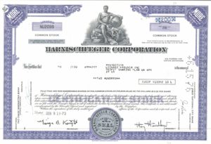 Harnischfeger Corporation Stock Certificate – 200 Shares, 1973 Harnischfeger Corporation Stock Certificate – 200 Shares, 1973