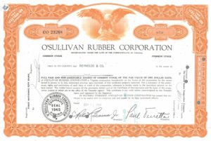 O’Sullivan Rubber Corporation Share Certificate – 1969 O’Sullivan Rubber Corporation Share Certificate – 1969