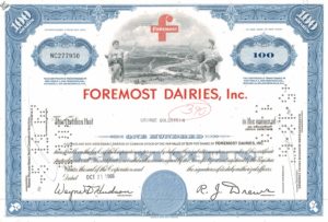 Foremost Dairies Inc. Share Certificate – 100 Shares, 1966 Foremost Dairies Inc. Share Certificate – 100 Shares, 1966