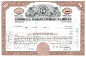 Rockwell Manufacturing Company Stock Certificate – 100 Shares, 1970 Rockwell Manufacturing Company Stock Certificate – 100 Shares, 1970