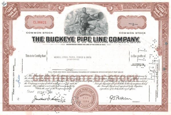 Buckeye Pipe Line Company Share Certificate – 1 Share, 1964 Buckeye Pipe Line Company Share Certificate – 1 Share, 1964