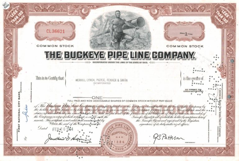 Buckeye Pipe Line Company Share Certificate – 1 Share, 1964