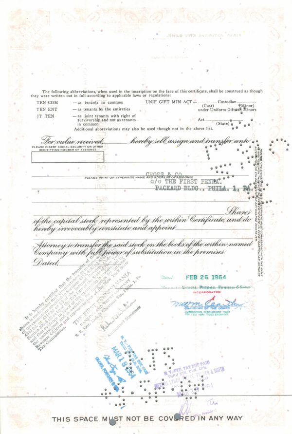 Buckeye Pipe Line Company Share Certificate – 1 Share, 1964 Buckeye Pipe Line Company Share Certificate – 1 Share, 1964
