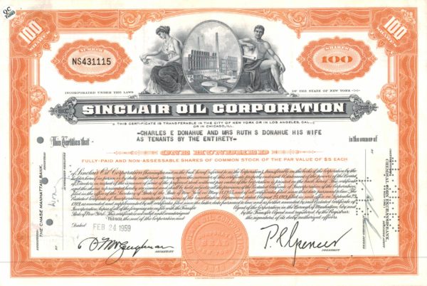 Sinclair Oil Corporation Share Certificate 1959