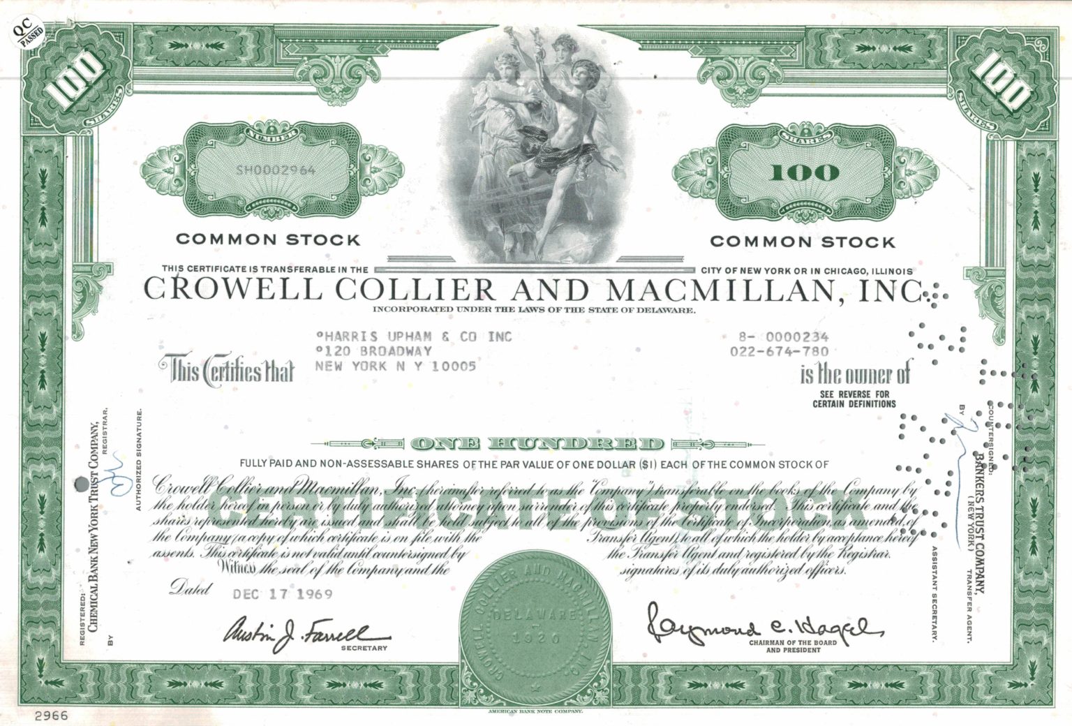 Crowell Collier and Macmillan Inc Share Certificate 1969 British