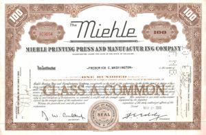 Miehle Printing Press and Manufacturing Company Class A Share Certificate, 1956