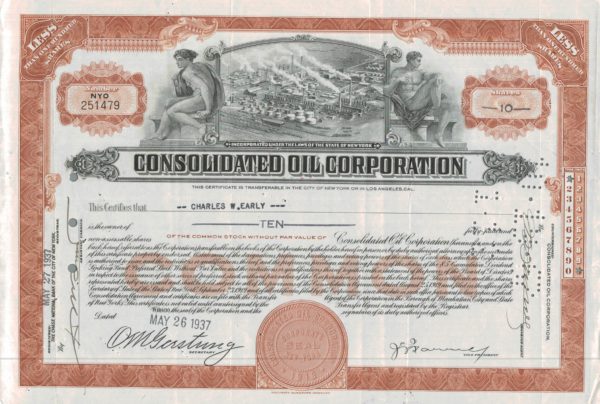Consolidated Oil Corporation Share Certificate, 1937 Consolidated Oil Corporation Share Certificate, 1937