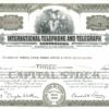 International Telephone and Telegraph Corporation Share Certificate, 1959 International Telephone and Telegraph Corporation Share Certificate, 1959