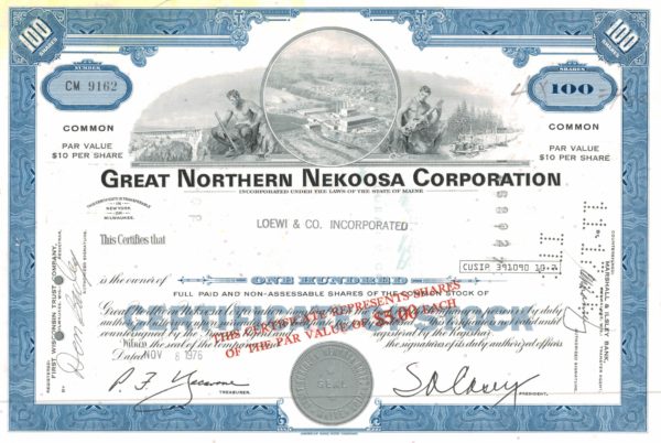 Great Northern Nekoosa Corporation Share Certificate, 1976 Great Northern Nekoosa Corporation Share Certificate, 1976