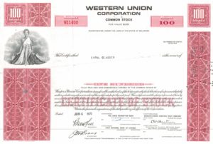 Western Union Corporation Share Certificate, 1970