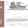 Arlen Realty & Development Corp Share Certificate 1971 – 1000 Shares Arlen Realty & Development Corp Share Certificate 1971 – 1000 Shares