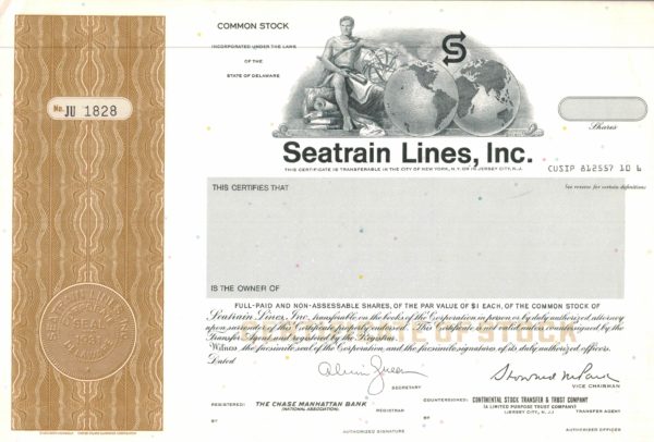 Seatrain Lines Inc Share Certificate – Undated – Blank Shares Seatrain Lines Inc Share Certificate – Undated – Blank Shares