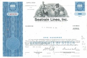 Seatrain Lines Inc Share Certificate 1969 – 100 Shares Seatrain Lines Inc Share Certificate 1969 – 100 Shares