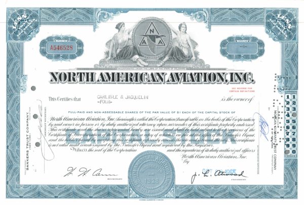 North American Aviation Share Certificate, 1965 – 4 Shares North American Aviation Share Certificate, 1965 – 4 Shares