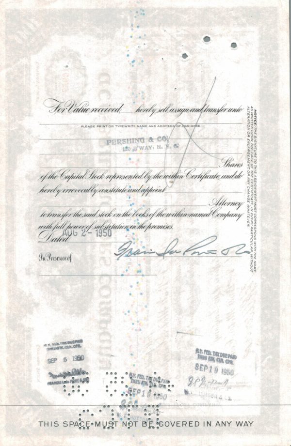 A.C.F.–Brill Motors Company Share Certificate, 1950