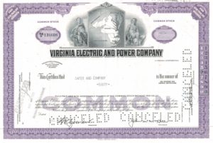Virginia Electric and Power Company Share Certificate, 1970