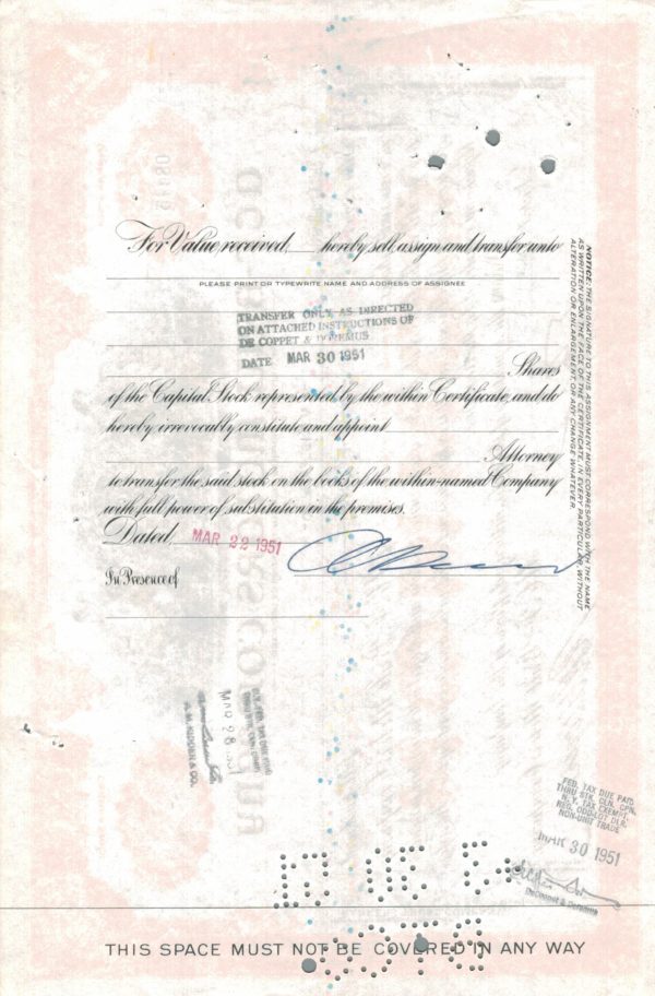 A.C.F.–Brill Motors Company Share Certificate, 1951 A.C.F.–Brill Motors Company Share Certificate, 1951