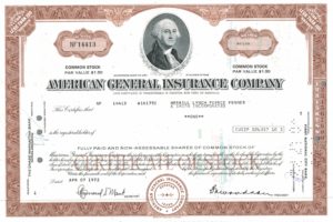 American General Insurance Company Share Certificate, 1972 American General Insurance Company Share Certificate, 1972