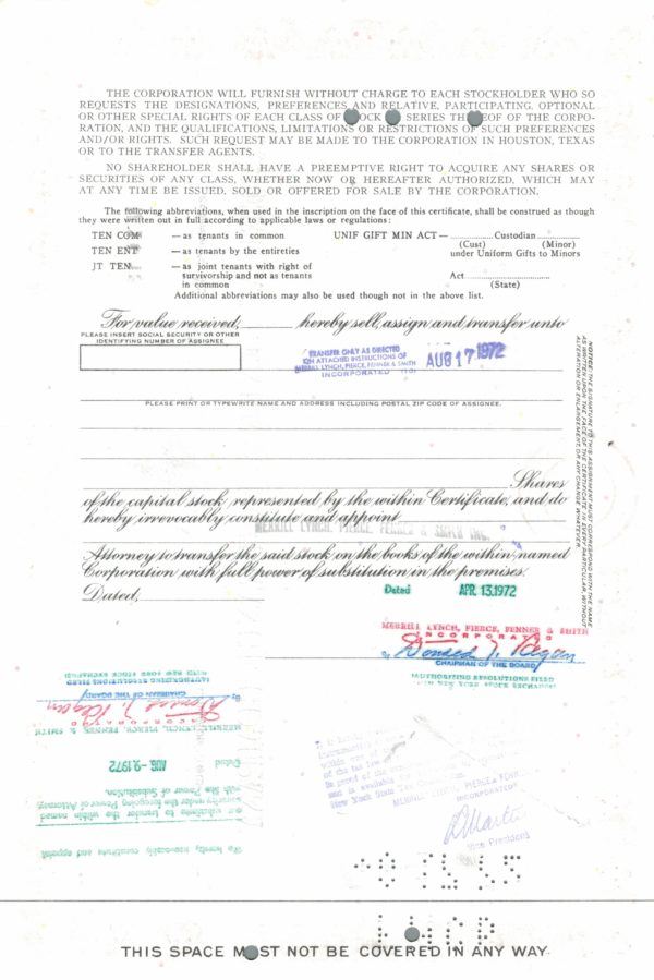 American General Insurance Company Share Certificate, 1972